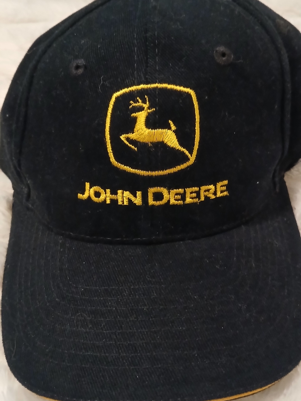 John Deere Black Cap with Embroidered Yellow Logo Accent Suede/Felt Material